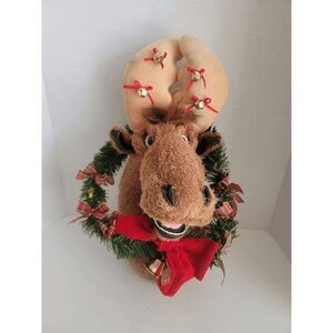 WMG Brown Reindeer Animated Singing Lighted Wall Hanging Door Decor Untested